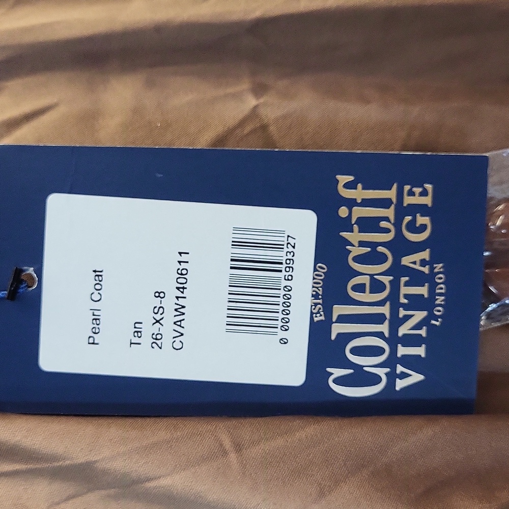 NWT, VINTAGE COLLECTIF PEARL TAN COAT, XS - Picture 10 of 14